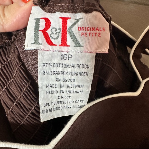 R&K Brown Adjustable Strap Mini Dress Missing Belt Petite Size 16P - Picture 7 of 7
